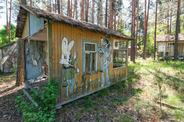 Holiday summer resort Izumrudnoe Emerald in Prypiat, Chernobyl exclusion Zone. Chernobyl Nuclear Power Plant Zone of Alienation in Ukraine