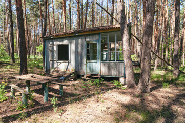 Holiday summer resort Izumrudnoe Emerald in Prypiat, Chernobyl exclusion Zone. Chernobyl Nuclear Power Plant Zone of Alienation in Ukraine