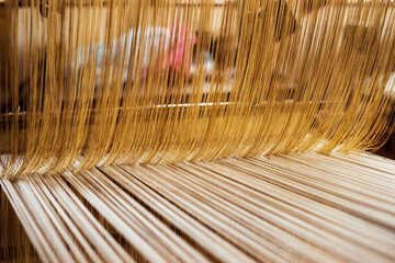 oriental traditional cloth making wooden equipment tools and technique creating pattern elegant...