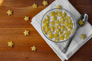 Beautiful breakfast setting - cereal with milk