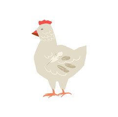Hand-drawn chicken, hen. farm animal, on a white background, wild animals, for a children's fairy tale Farming chicken. Vector illustration. For cards, posters, decor, t shirt design, logo.