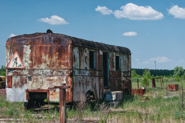 Abandoned radioactive Liquidators vehicles in Prypiat, Chernobyl exclusion Zone. Chernobyl Nuclear Power Plant Zone of Alienation in Ukraine