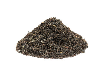 Leaves of black premium dry tea on a white background