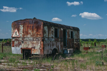 Abandoned radioactive Liquidators vehicles in Prypiat, Chernobyl exclusion Zone. Chernobyl Nuclear Power Plant Zone of Alienation in Ukraine