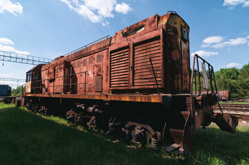 Obraz premium Abandoned train station in Prypiat, Chernobyl exclusion Zone. Chernobyl Nuclear Power Plant Zone of Alienation in Ukraine