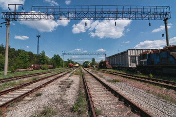Abandoned train station in Prypiat, Chernobyl exclusion Zone. Chernobyl Nuclear Power Plant Zone of...