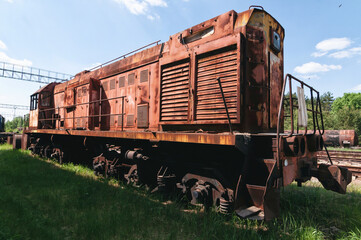 Abandoned train station in Prypiat, Chernobyl exclusion Zone. Chernobyl Nuclear Power Plant Zone of...