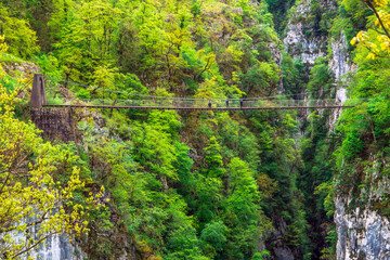 Larrau, Pyrenees-Atlantiques Department / France - April 30, 2018: Holzarte footbridge over the Olhadubi gorges