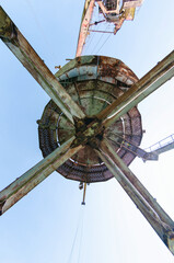 Abandoned dock cranes in Prypiat, Chernobyl exclusion Zone. Chernobyl Nuclear Power Plant Zone of...