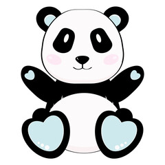 Cute baby boy panda bear with heart. Vector illustration isolated on white background. Cartoon style.