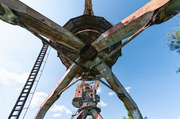 Abandoned dock cranes in Prypiat, Chernobyl exclusion Zone. Chernobyl Nuclear Power Plant Zone of...