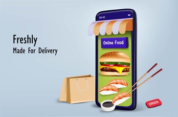 Sushi with cheeseburger for online food order