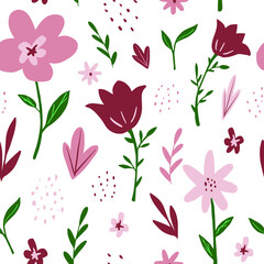 Vintage floral background. Seamless vector pattern for design prints. Flowers pattern with small red flowers on a light background. Ditsy style.