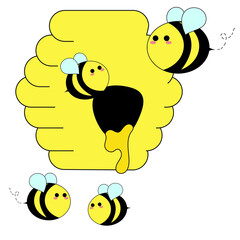 beehive bee honey cute bees flying insects yellow spring summer nature cartoon drawing vector