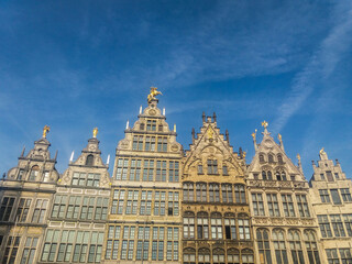 Beautiful architecture of buildings in the center of Antwerp, Belgium. In the center there are many historic buildings in a great condition.