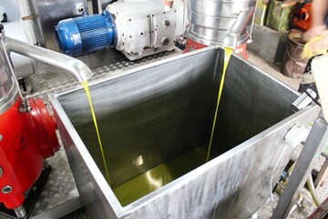 Extra virgin olive oil extraction process in olive oil mill in Greece, November 1 2019.