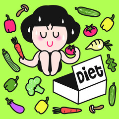 Depressed Girl With Her Diet Box Of Veggies