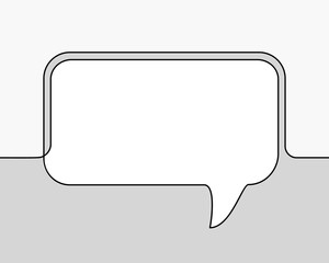Continuous line drawing of rectangular speech bubble, Vector minimalistic linear illustration made of one line on grayscale background