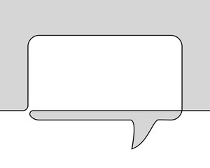 Continuous line drawing of rectangular speech bubble, Vector minimalistic linear illustration made of one line on grayscale background