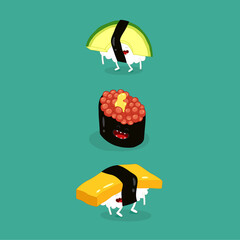 sushi avocado egg funny image. Vector illustration. - 364567748