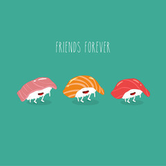 sushi friends forever funny image. Vector illustration. - 364567775