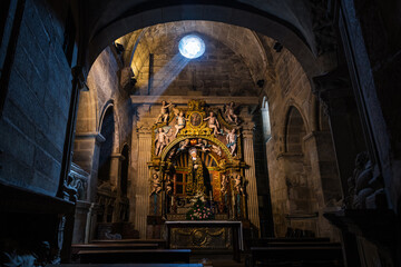 Main nave inside the cathedral of Santiago de Compostela (ca. 1211), a historial place of pilgrimage on the Way of St. James since the Middle Ages.