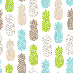 Vector seamless pineapple pattern, summer colorful tropical textile print