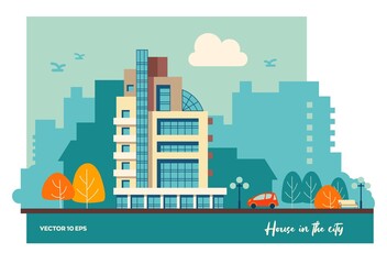 Obraz premium Urban residential building. Flat illustration of urban development