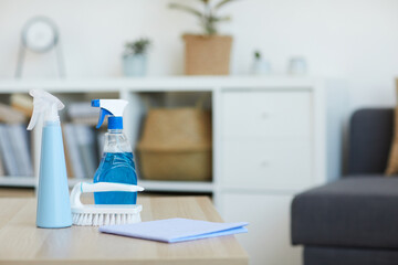 Image of cleaning products on the table preparing for housework