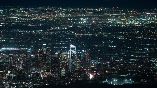 Los Angeles Downtown to LAX Airport Inglewood Ultra Telephoto Night Time Lapse California USA