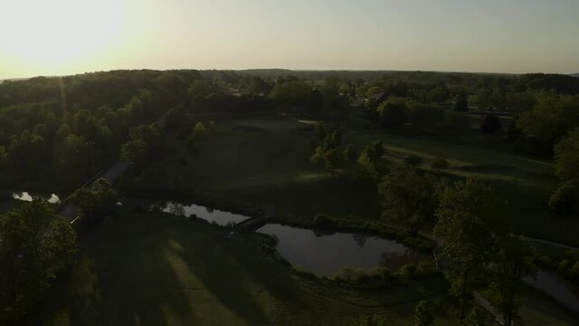 4K Aerial Shot of Golf Course in Summer