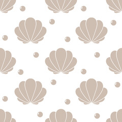 Sea shells and pearls seamless pattern.