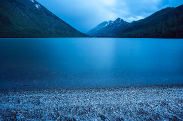 The first Multin Lake in the Altai Mountains. Night photo