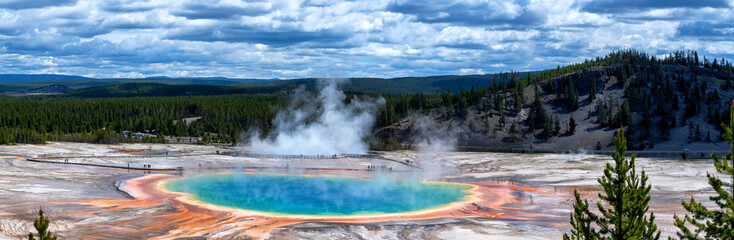 Panorama of the Grand Prismatic Springs in Yellowstone National Park