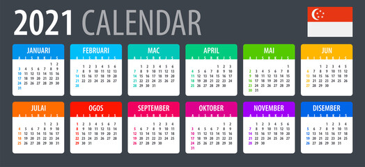 2021 Calendar - vector template graphic illustration - Singaporean version
