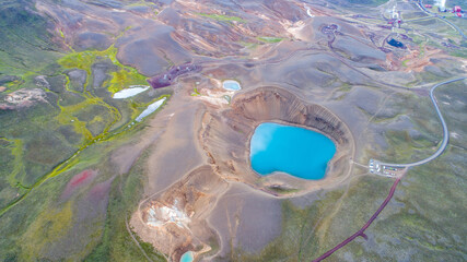 Aerial View of the Viti Crater at Krafla Caldera (Crater Lake) in the Myvatn Region in Iceland