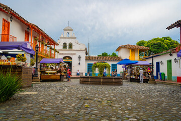 Obraz premium Medellín, Antioquia / Colombia. June 06, 2019. The charming Spanish town of Paisa, founded in 1978, crowns Cerro Nutibara, 80m (262 ft) a natural monument named for the legendary cacique Nuibara. 