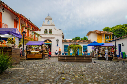 Medell&iacute;n, Antioquia / Colombia. June 06, 2019. The charming Spanish town of Paisa, founded in 1978, crowns Cerro Nutibara, 80m (262 ft) a natural monument named for the legendary cacique Nuibara.