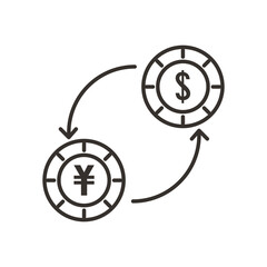 dollar and yuan coin exchange line style icon vector design