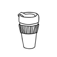 Reusable coffee mug vector icon. Line latte tumblr illustration.