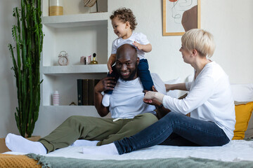 happy family at home, different nationalities