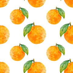 Simple watercolor pattern of juicy orange on white background