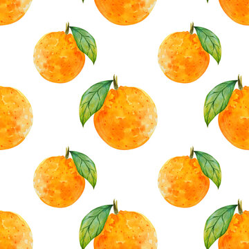 Simple watercolor pattern of juicy orange on white background