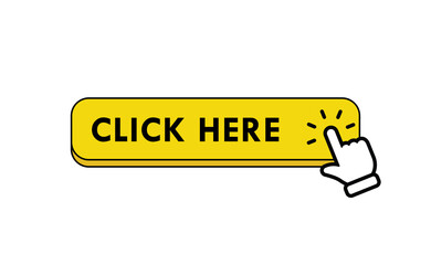 Click here web button. Isolated website buy or register bar icon with hand finger clicking cursor, design template.