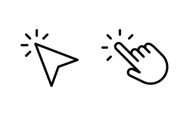 Hand and arrow clicking pointers. Click icons.