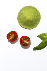 Homemade Italian spinach ravioli stuffed with ricotta cheese from above