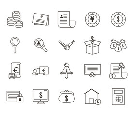 Money and business line icon set vector design