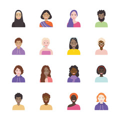 bald man and diversity people icon set, flat style