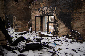 Old burned abandoned building