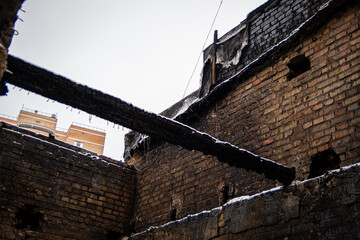 Old burned abandoned building